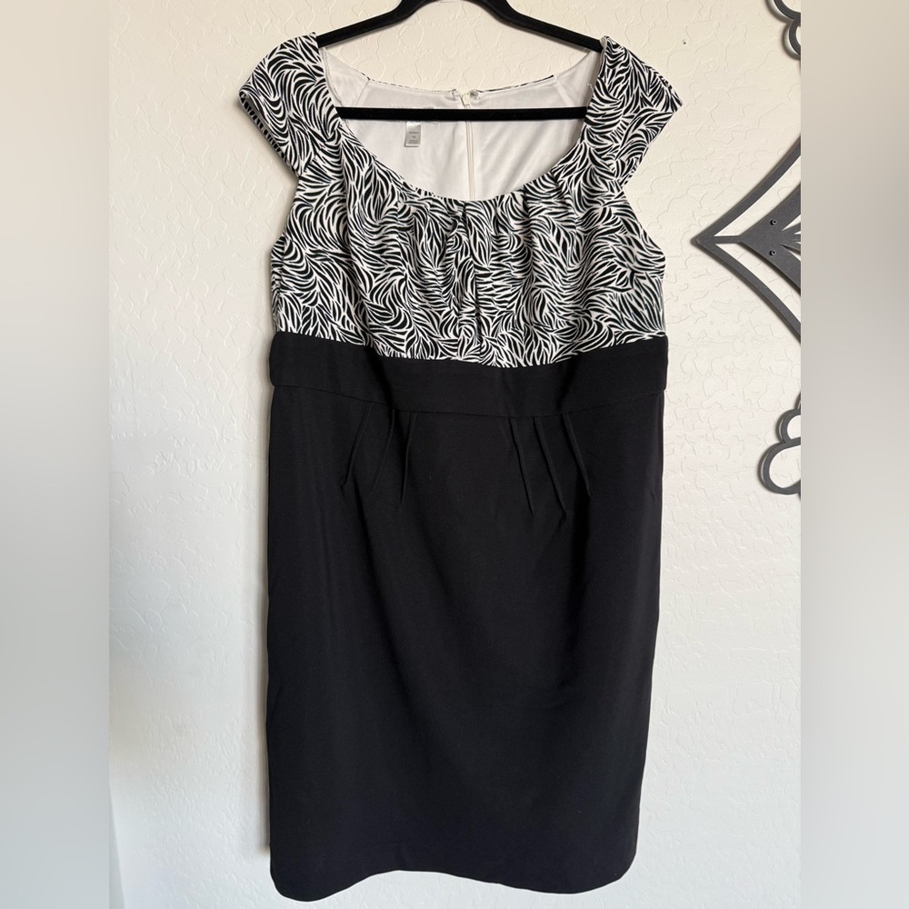 DRESS BARN Black Sheath Dress with Zebra Print - Size 14